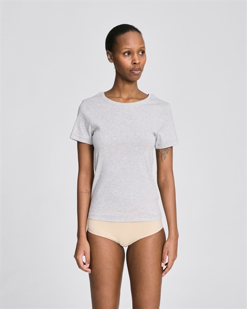 GAI + LISVA TRILLE COTTON TOP 1X1 RIB TEE LIGHT GREY MELANGE